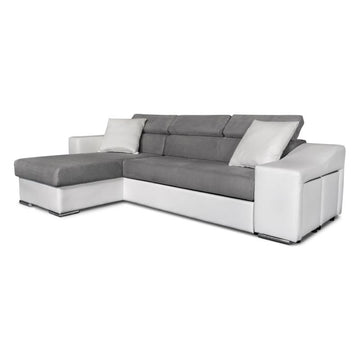 STILO - Canapé d'angle réversible, convertible avec coffre et 2 poufs en microfibre et simili