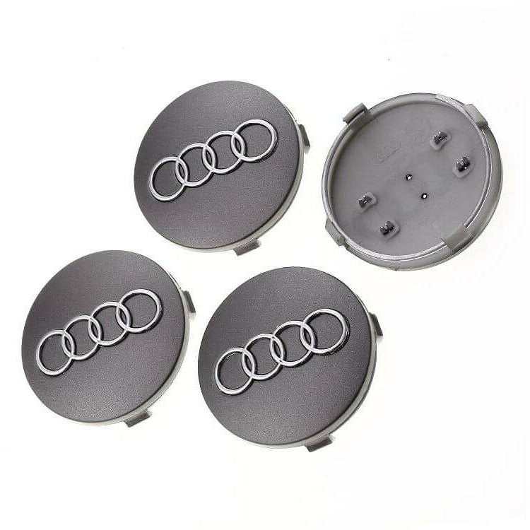 4x Cache Moyeu Audi 60mm Gris Logo Centre Roue jante Embleme