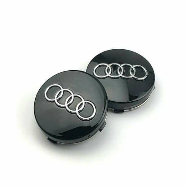 4x Cache Moyeu Audi 60mm Noir Logo Centre Roue jante Embleme