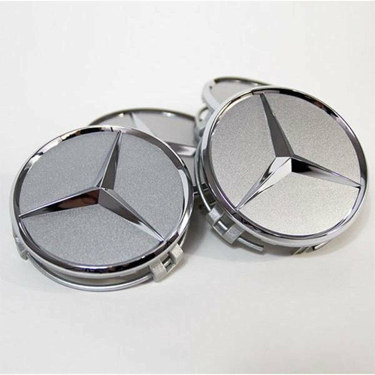 4x Cache Moyeu Mercedes 75mm Gris Logo Centre Roue jante Embleme Neuf