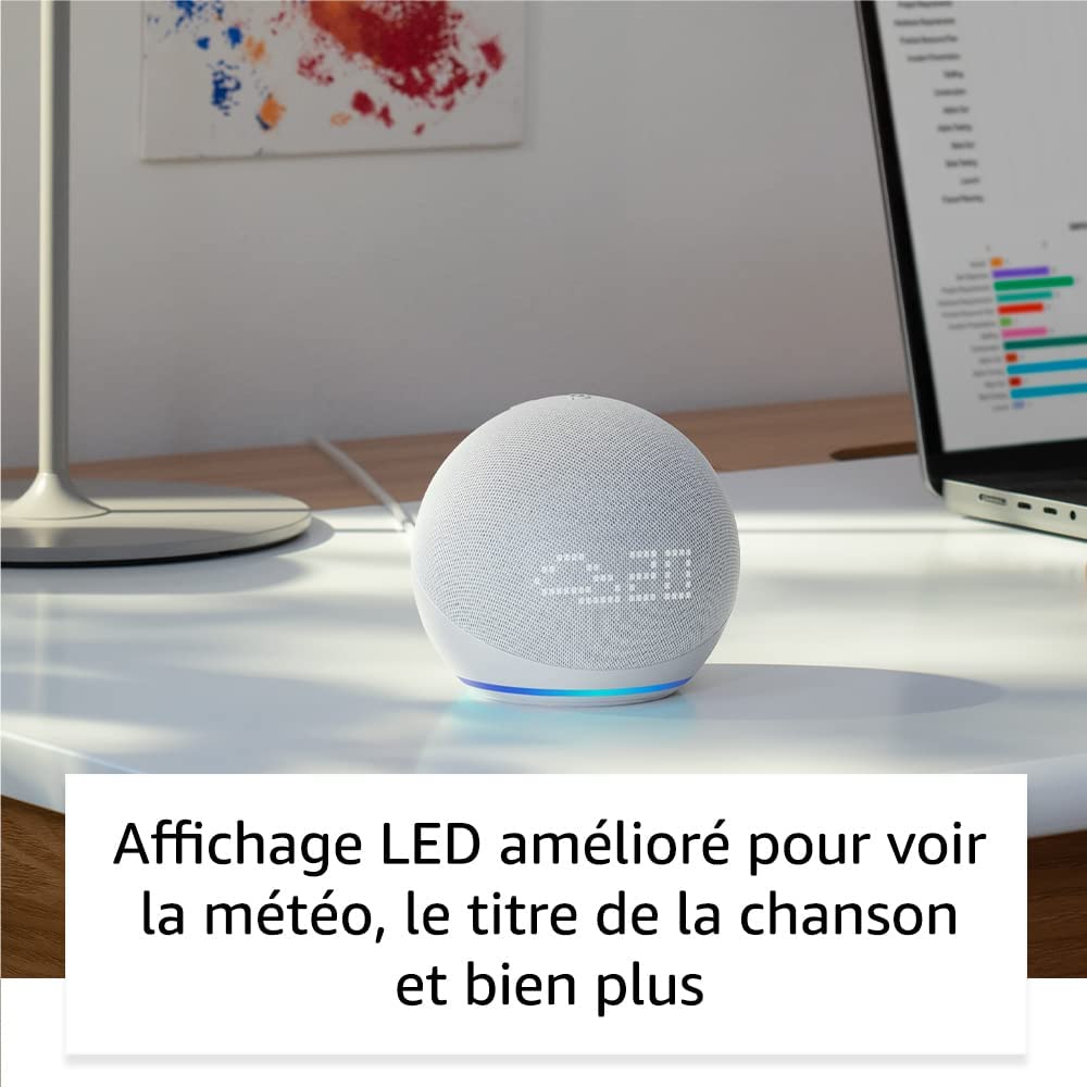 Assistant vocal Amazon Echo Dot 5 avec Horloge Bleu Gris