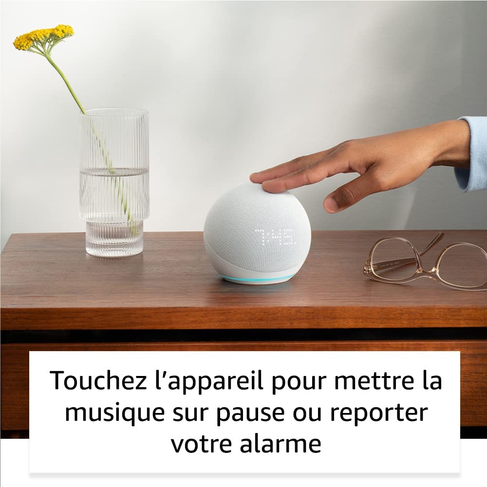 Assistant vocal Amazon Echo Dot 5 avec Horloge Bleu Gris