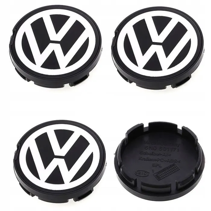 4x Cache Moyeu Volkswagen Jante Centre De Roue enjoliveur VW 55mm noir et blanc Neuf