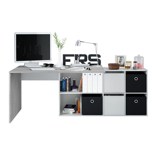 CERITA - Bureau avec caissons multipositions L136 ou L203 cm - Blanc/béton