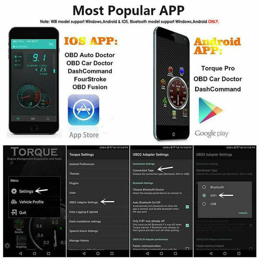 Interface de diagnostic OBD2 ELM327 V1.5 Bluetooth compatible Android IOS Windows