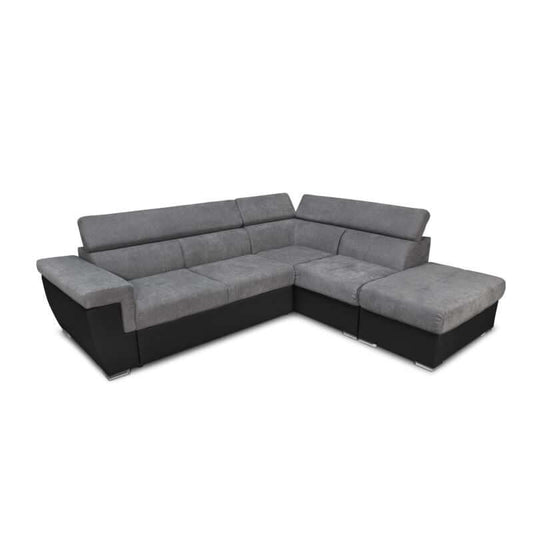 IVY - Canapé d'angle convertible avec coffre en simili et tissu - Gris/noir