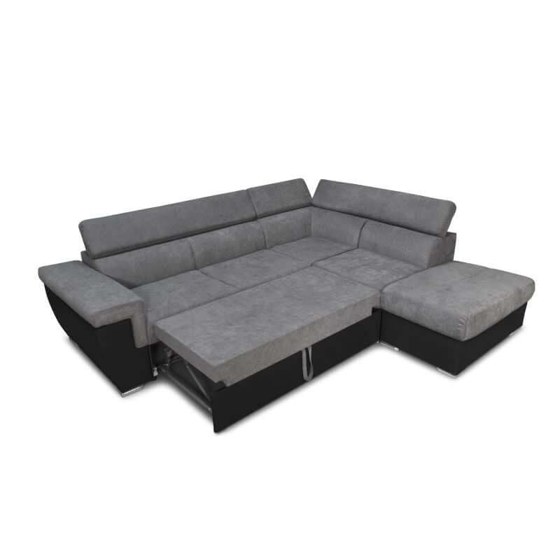 IVY - Canapé d'angle convertible avec coffre en simili et tissu - Gris/noir