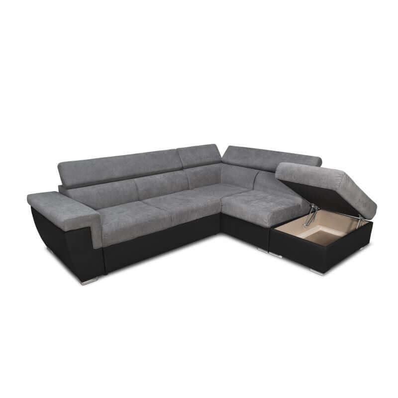 IVY - Canapé d'angle convertible avec coffre en simili et tissu - Gris/noir