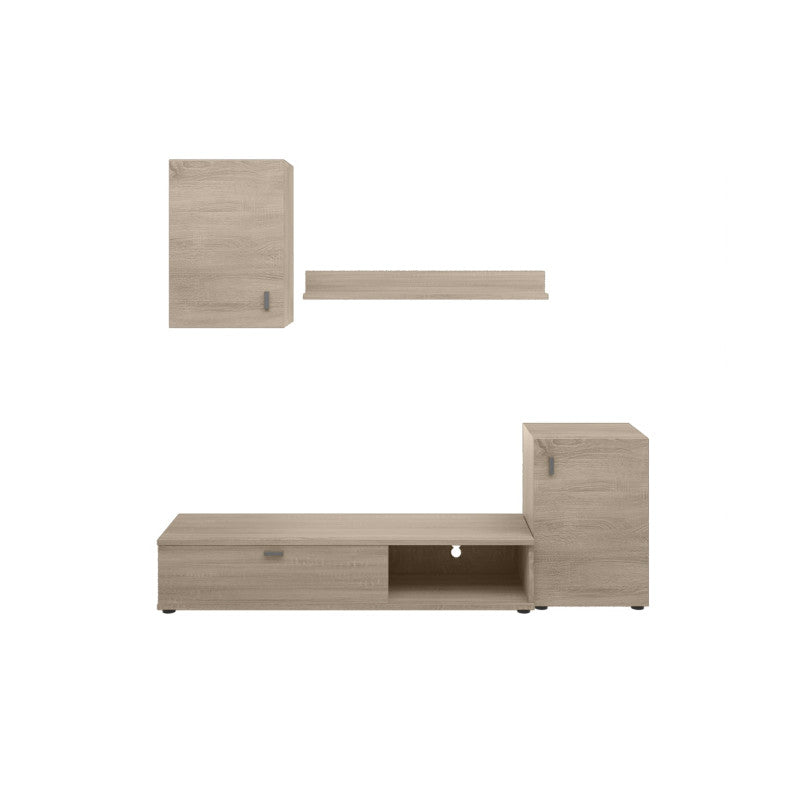 LIVIA - Meuble TV 1 porte avec étagère et colonne murale - Bois