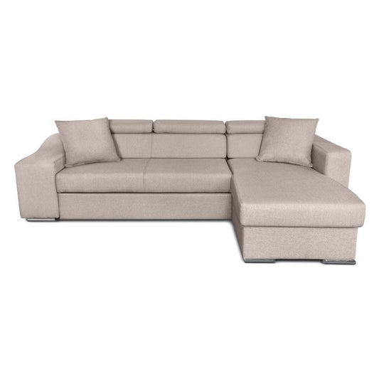 STILO - Canapé d'angle réversible, convertible avec coffre et 2 poufs en tissu - Beige