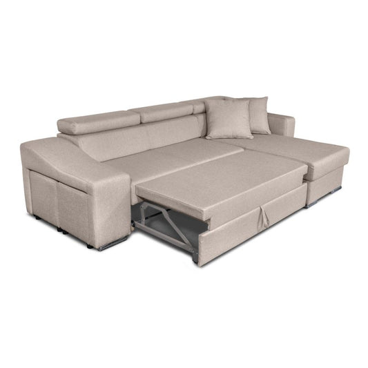 STILO - Canapé d'angle réversible, convertible avec coffre et 2 poufs en tissu - Beige